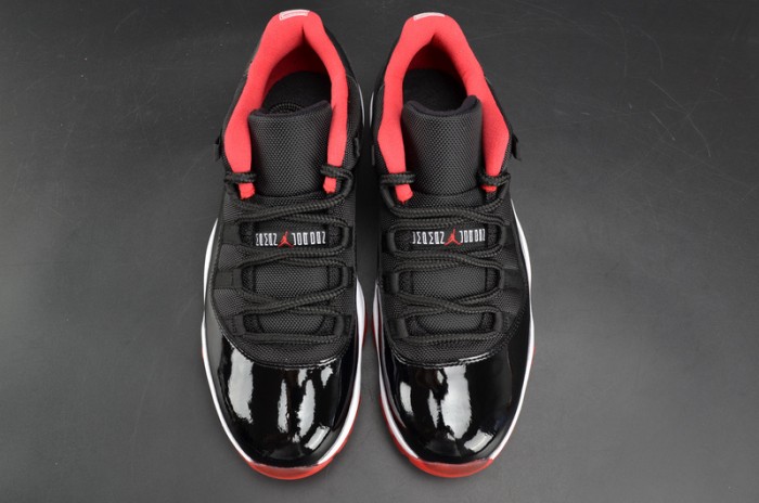 air jordan 11 retro low "bred" black/ red mens 528895-012