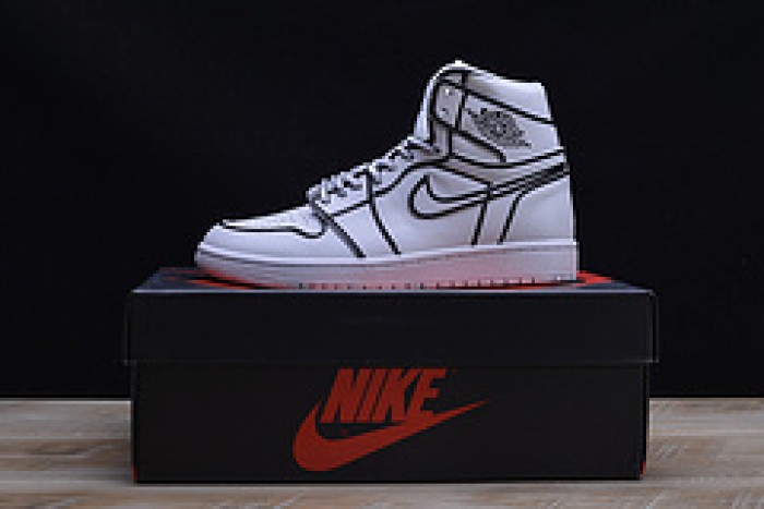 air jordan 1 retro “comic 3d pencil” white hand-painted mens aa4724-110